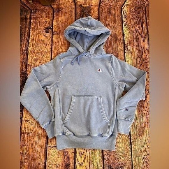 Vintage Champion Reverse Weave Hoodie Women's  XS Blue Sweatshirt Logo C Sweater - Picture 2 of 12